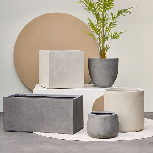 EMII plantenbak bloempot grijs beige voor binnen en buiten 34cm breed