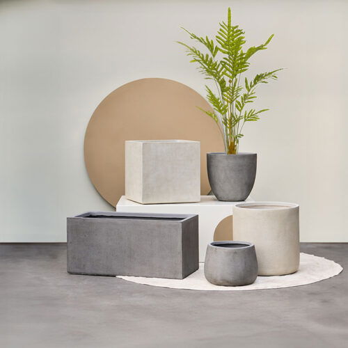 EMII plantenbak bloempot grijs beige voor binnen en buiten 34cm breed