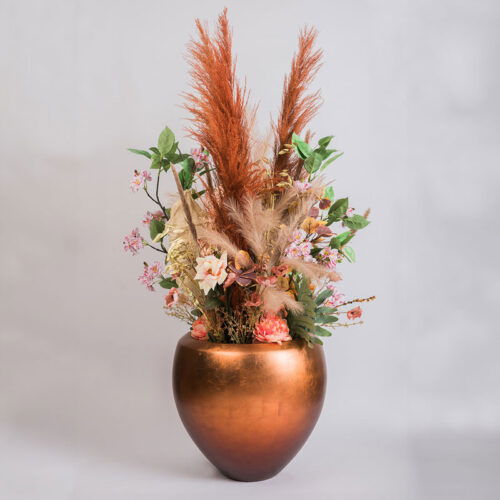 MAXIM grote rood koperen design bloempot vaas 50cm breed