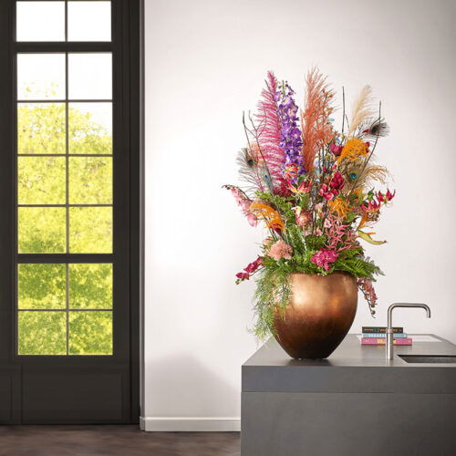 MAXIM grote rood koperen design bloempot vaas 50cm breed