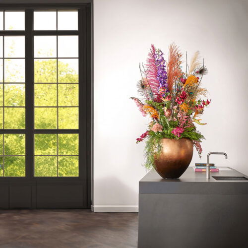 MAXIM grote rood koperen design bloempot vaas 50cm breed
