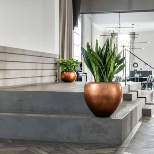 MAXIM grote rood koperen design bloempot vaas 50cm breed