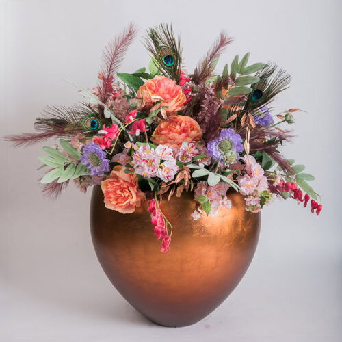 MAXIM grote rood koperen design bloempot vaas 50cm breed