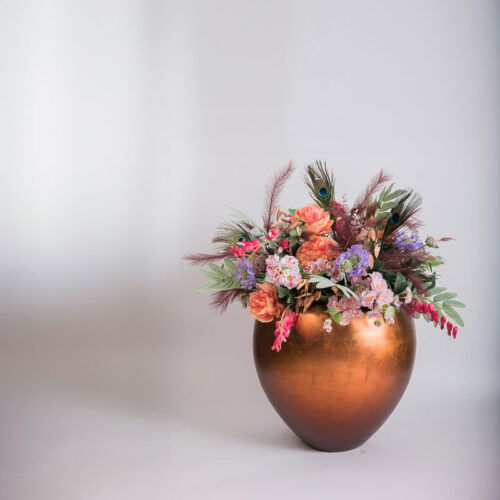 MAXIM grote rood koperen design bloempot vaas 50cm breed