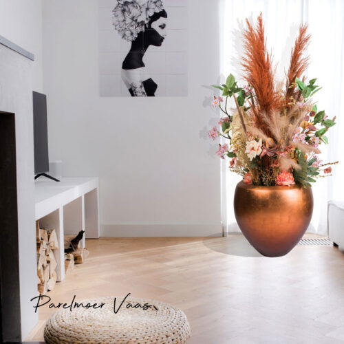 MAXIM grote rood koperen design bloempot vaas 50cm breed