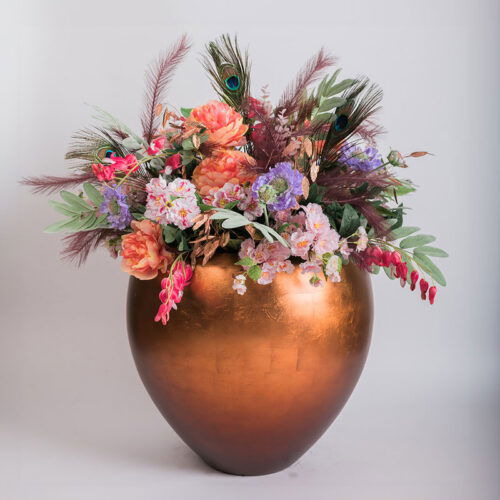 MAXIM grote rood koperen design bloempot vaas 50cm breed