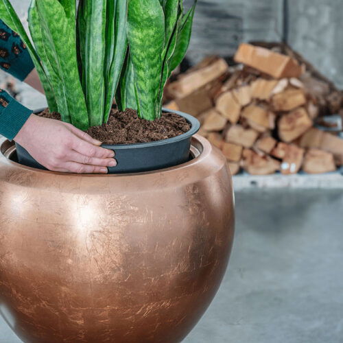 MAXIM grote rood koperen design bloempot vaas 50cm breed