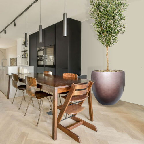 DUOO hoge design bloempot taupe brons voor binnen 70cm breed