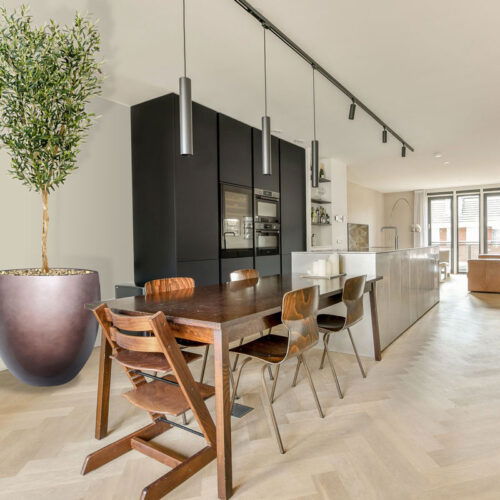 DUOO hoge design bloempot taupe brons voor binnen 70cm breed
