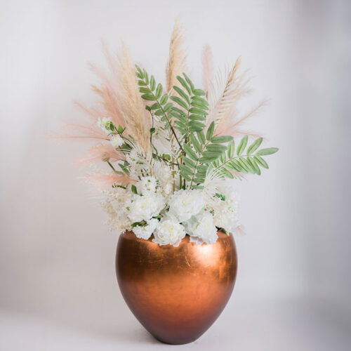 MAXIM grote rood koperen design bloempot vaas 50cm breed