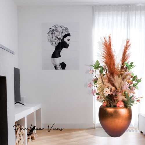 MAXIM grote rood koperen design bloempot vaas 50cm breed