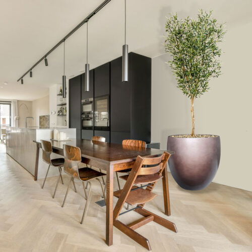 DUOO hoge design bloempot taupe brons voor binnen 70cm breed