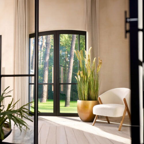 DUOO hoge design bloempot goud brons voor binnen 70cm breed