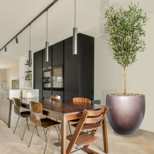 DUOO hoge design bloempot taupe brons voor binnen 70cm breed