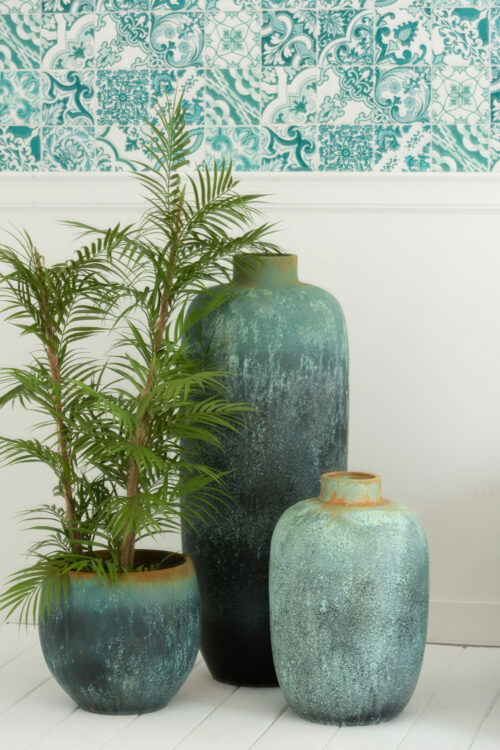 BADA hoge vaas keramiek turquoise blauw 95cm