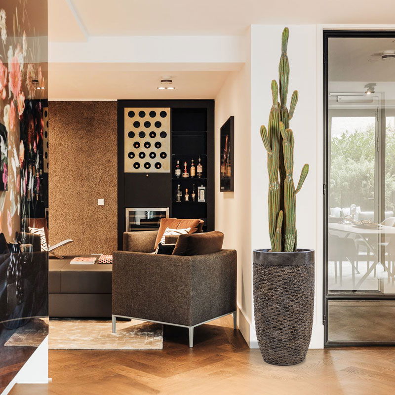 UNDA design plantenpot hoge vaas brons met zwarte rand 69cm