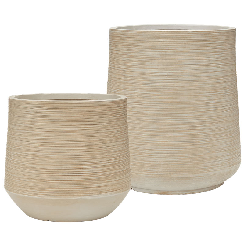 SELAA beige witte design bloempotten plantenbakken set hoog en groot 38 & 55cm