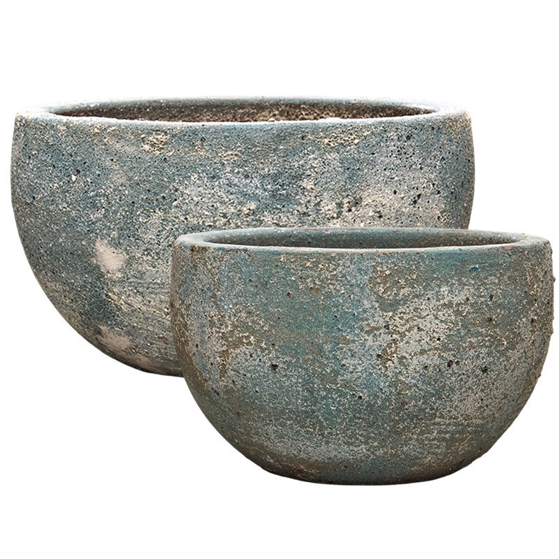 MAROO bloembakken plantenbakken set azuur blauw groen wit keramiek 40 & 52cm breed