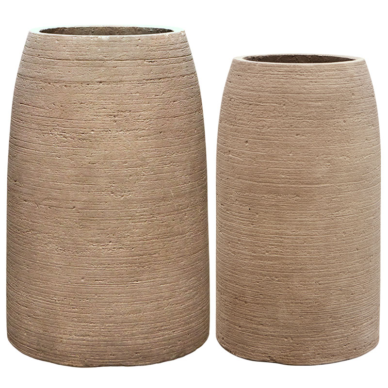 CELYA hoge beige terracotta kruik vazen bloempotten voor binnen en buiten 46cm & 50cm