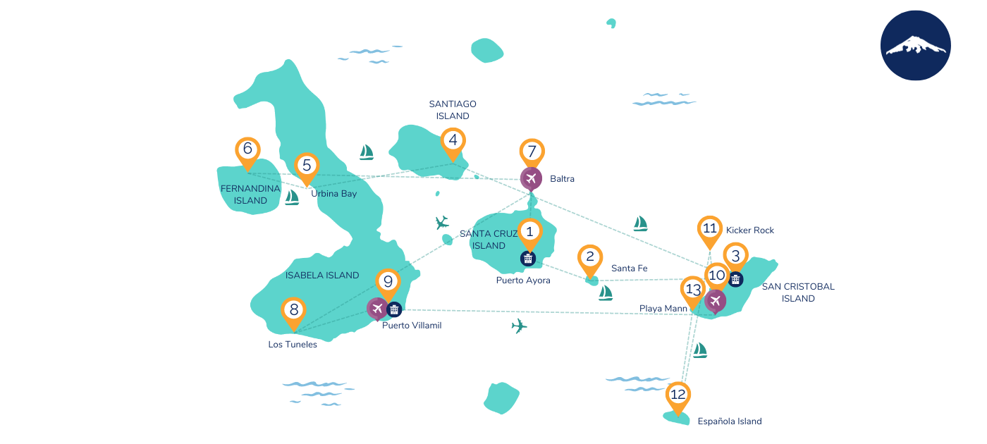 13 Day Galapagos Complete Luxury Cruise + Island Hopping Map