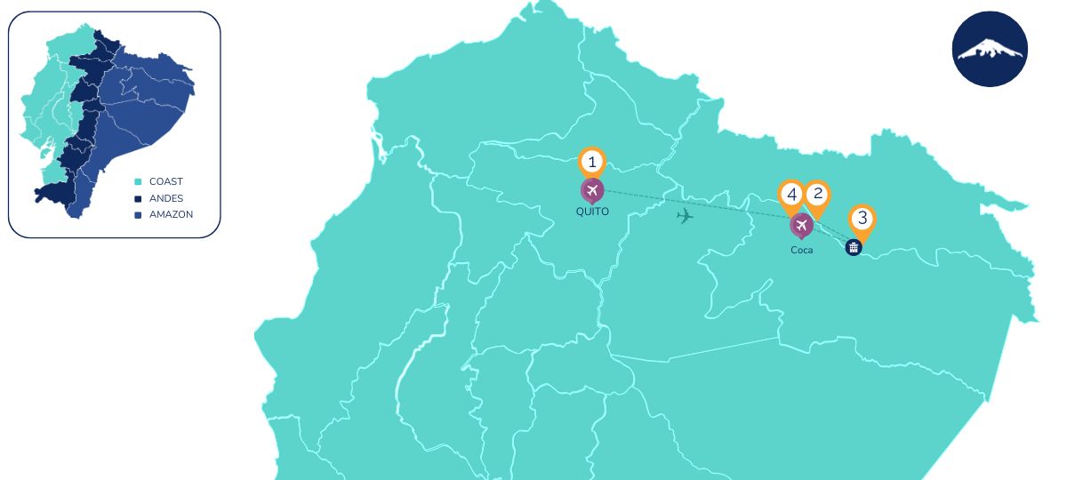 4-Day Amazon Yasuni Adventure Map