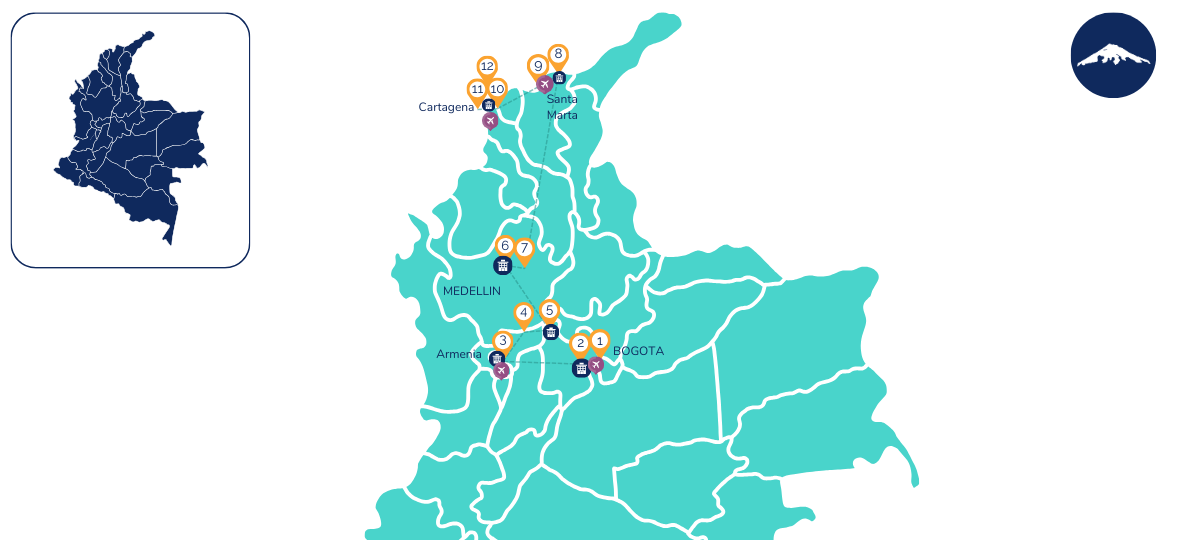 12 Day Colombia Highlights Tour Map