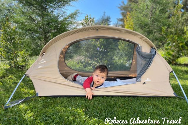 Baby Jose Miguel inside his tent