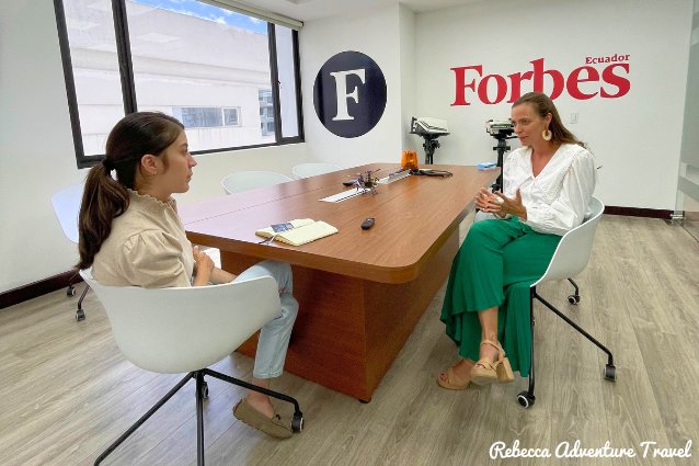 Rebecca being interviewed by Forbes Ecuador.