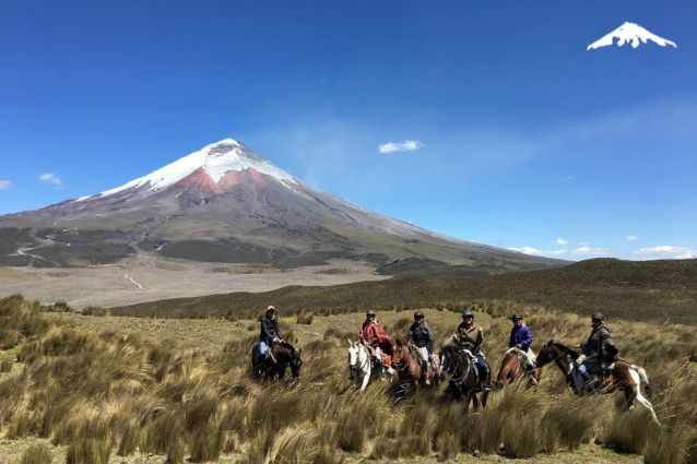 Guests horseback riding in Cotopaxi.