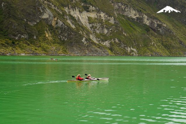Tourists kayaking in Quilotoa.