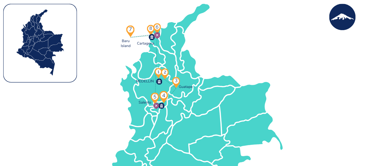 8 Day Colombia Luxury Tour Map