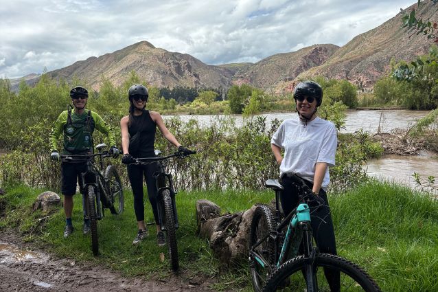 Bikers in one of the Andes biking routes Biking routes of Peru