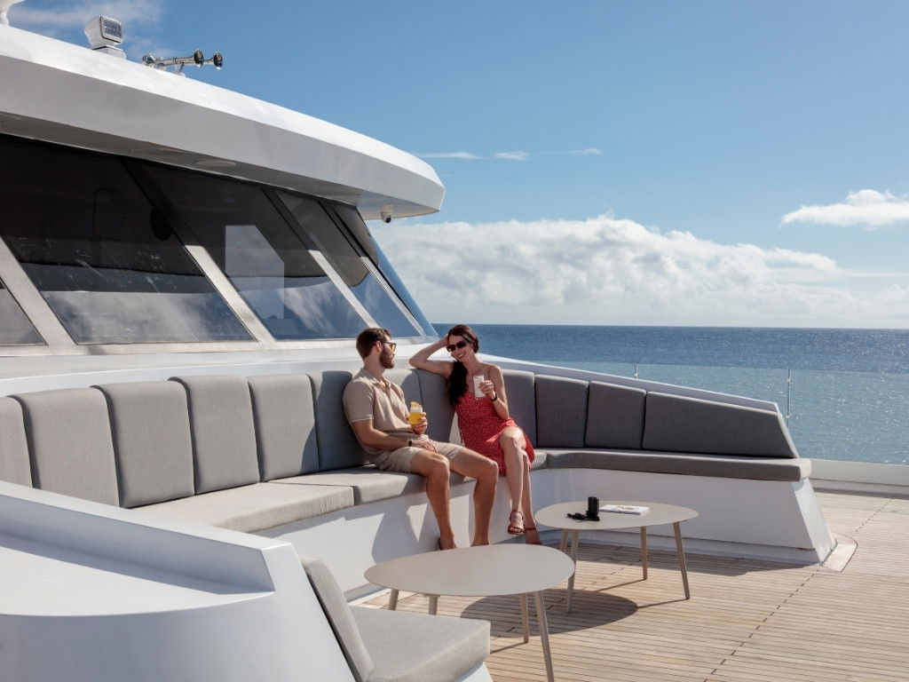 Couple cruising around galapagos
