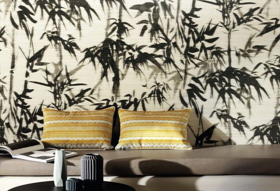 Talamone serie  tropische Terra Promessa behang bamboe palmen zwart geel groen roze rood jungle