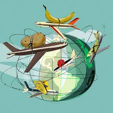 Afbeelding cartoon wereldbol met foodmiles