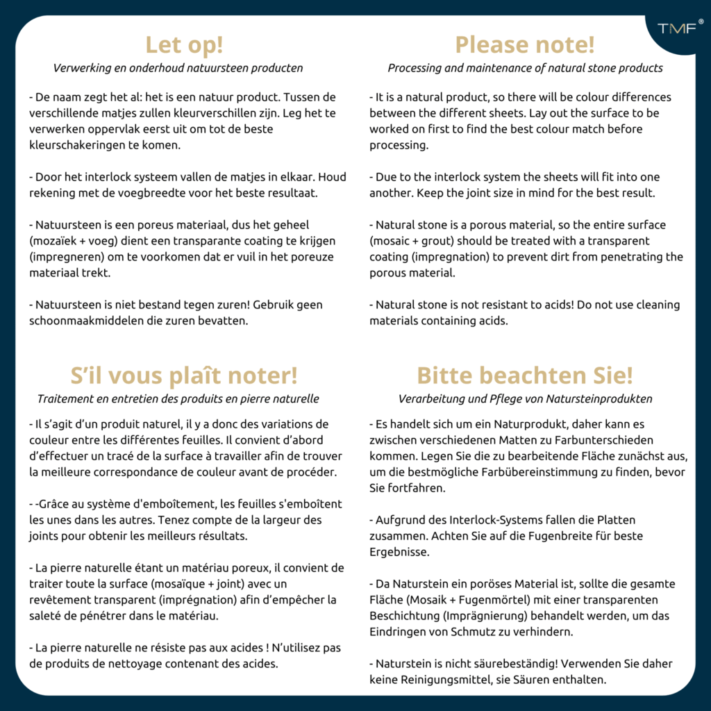 Belangrijke informatie Natural Stone collectie