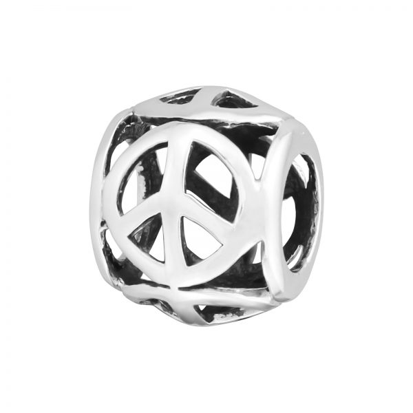 ronde peace bedel  bead  Zilverana  geschikt voor Biagi , Pandora , Trollbeads armband  925 zilver