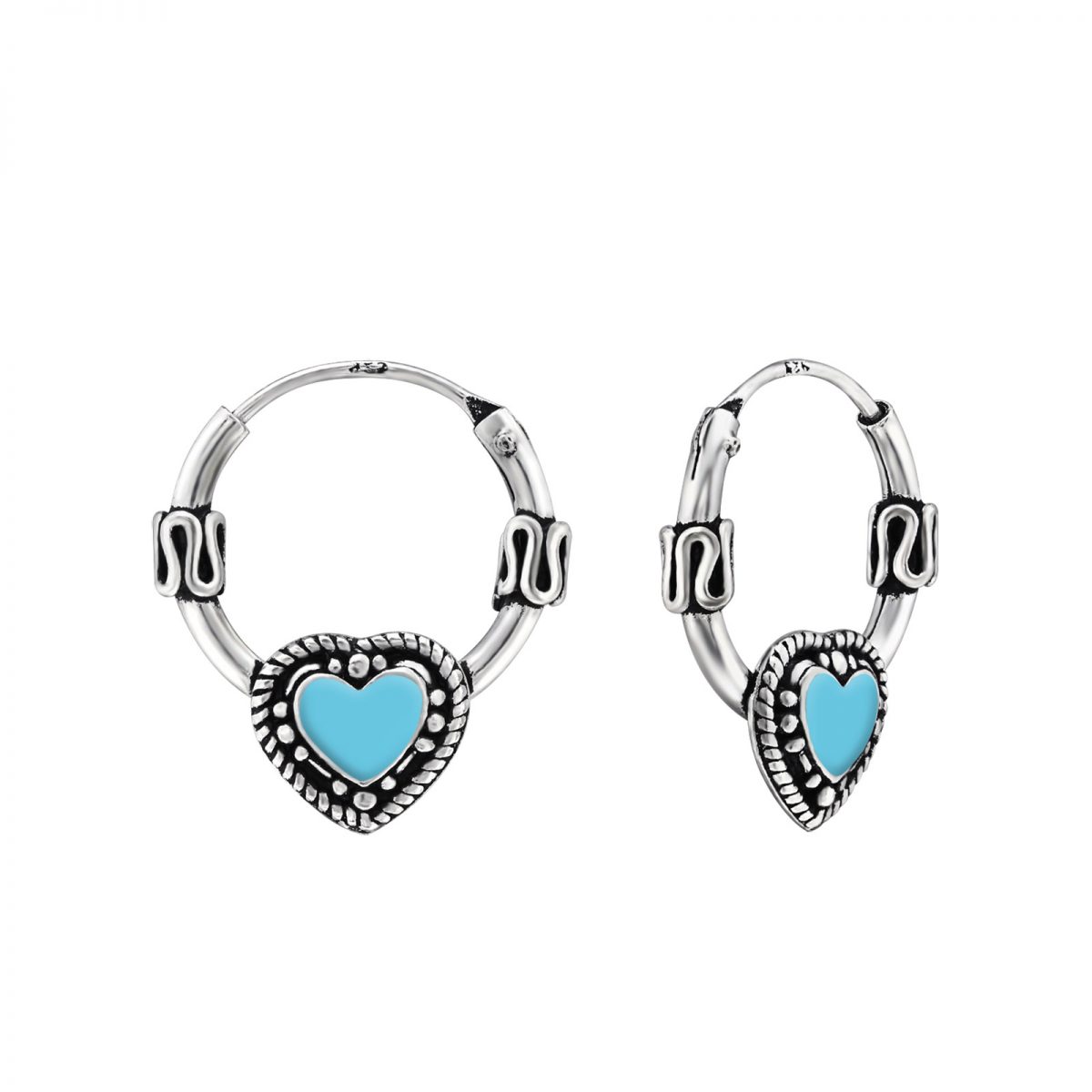 Zilveren Bali oorringen met hart 12mm oxi  Bali ear hoops  oorbellen dames zilver  Sterling 925 Silver (Echt zilver)