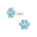 zilveren kinderoorbellen hondenpoot blauw 20 kristal  Dierenpoot Oorknopjes Meisje Zilver  Zilverana  Sterling 925 Silver