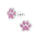 zilveren kinderoorbellen hondenpoot roze 20 kristal  Dierenpoot Oorknopjes Meisje Zilver  Zilverana  Sterling 925 Silver