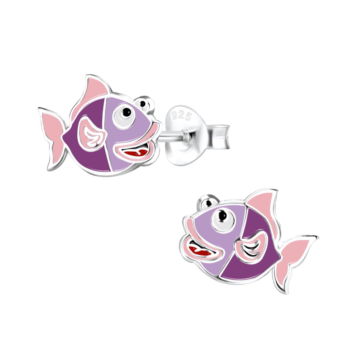 zilveren paarse vis kinderoorbellen  smiling fish oorknopjes Meisje Zilver  Zilverana  Sterling 925 Silver