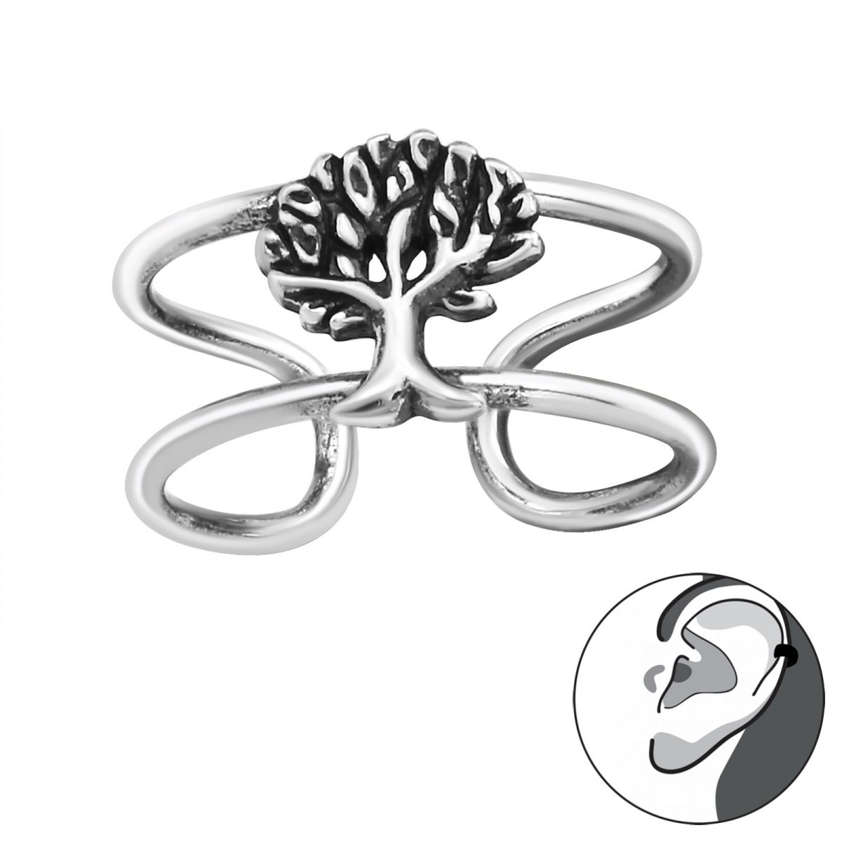 ear cuff zilver met levensboom  oorklem dames zilver  chain Ear Studs  zilverana  Sterling 925 Silver