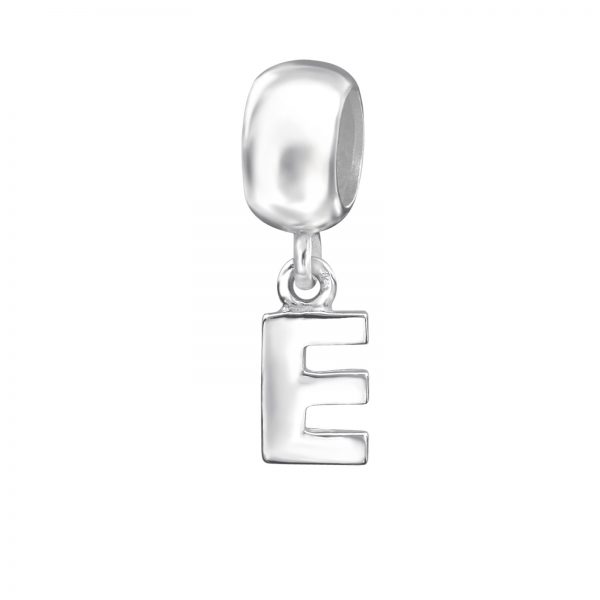 Dangle Alfabet letter E bead  Zilverana  Bedel  Sterling 925 Silver (Echt zilver)  Past op vele merken  Nikkelvrij