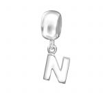 Dangle Alfabet letter N bead  Zilverana  Bedel  Sterling 925 Silver (Echt zilver)  Past op vele merken  Nikkelvrij