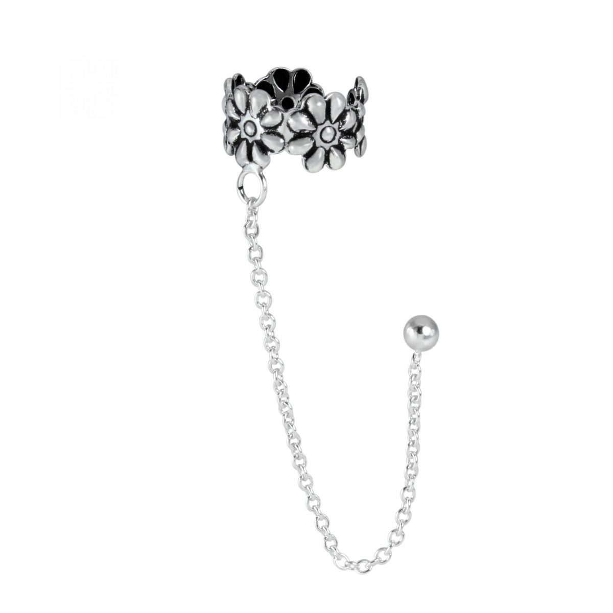 Bloem ear cuff zilver met ketting en oorsteker  oorklem dames zilver  chain Ear Studs  zilverana  Sterling 925 Silver