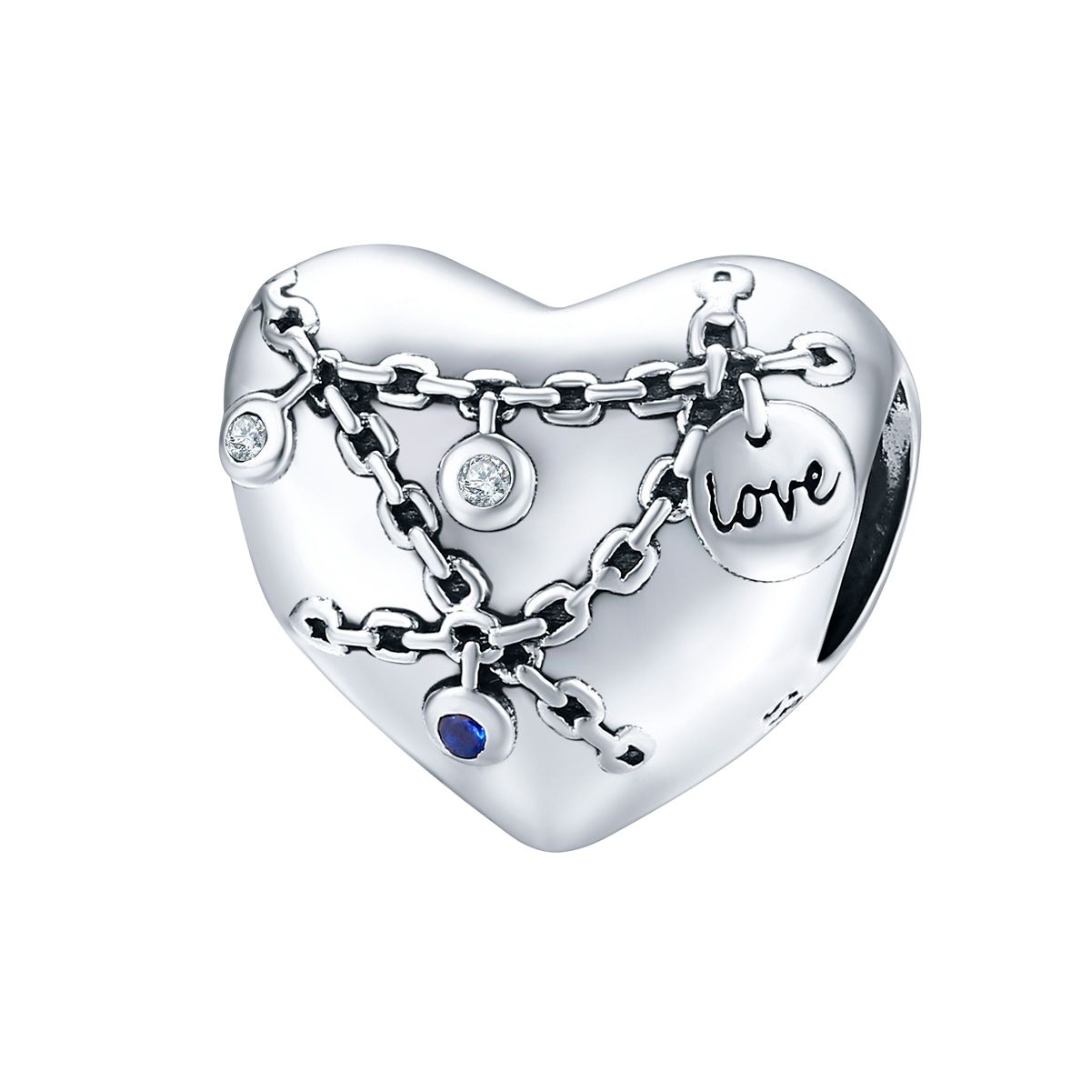 Chained love hart met zirconia bedel  liefde bead  Zilverana  geschikt voor Biagi , Pandora , Trollbeads armband  925 zilver