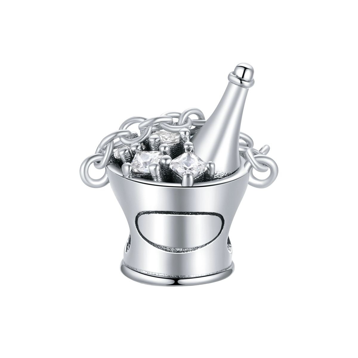 Champagne emmer bedel met zirconia  bead  Zilverana  geschikt voor Biagi , Pandora , Trollbeads armband  925 zilver