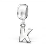 Dangle Alfabet letter K bead  Zilverana  Bedel  Sterling 925 Silver (Echt zilver)  Past op vele merken  Nikkelvrij