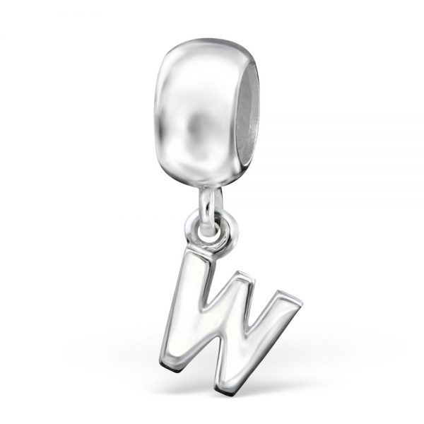 Dangle Alfabet letter W bead  Zilverana  Bedel  Sterling 925 Silver (Echt zilver)  Past op vele merken  Nikkelvrij