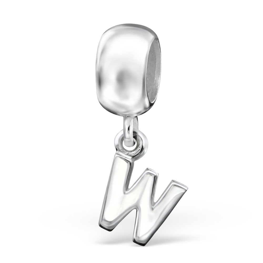 Dangle Alfabet letter W bead  Zilverana  Bedel  Sterling 925 Silver (Echt zilver)  Past op vele merken  Nikkelvrij